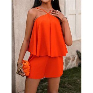 VCAY Women's Solid Color Halter Top And Shorts Two Piece Set